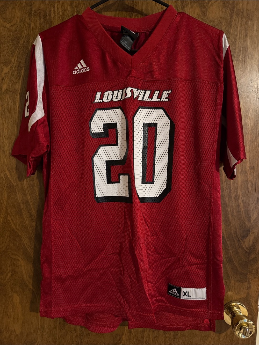 Adidas Red Louisville #20 Football Jersey with White Accents